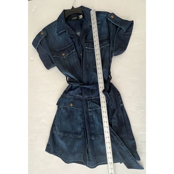 Lauren Ralph Lauren Sz 6 P Belted Denim Shirt Dress Atlas Wash Short Sleeve - Picture 4 of 10